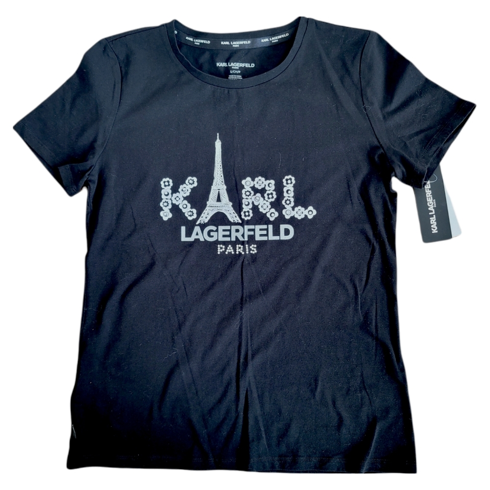 Nwt Karl Lagerfeld t shirt S black white Eifel tower